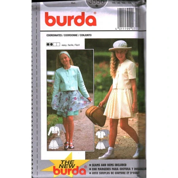 Burda 3556 Girls Jacket and Skirt Sewing Pattern Coordinates Size 10-15 Easy