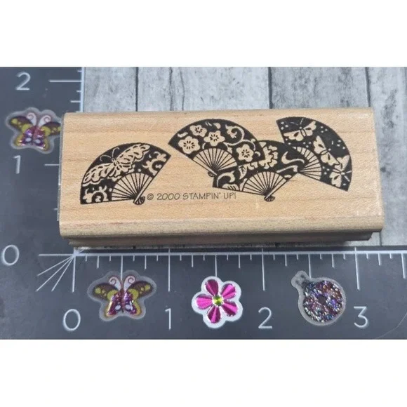 Stampin' Up! Asian Fans Border 2000 Oriental Butterflies Rubber Stamp Wood #M101