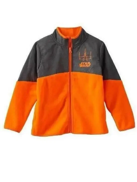 Disney X-Wing Fighter Star Wars Jacket Boys 4 Fleece Zip Up Lightweight Orange