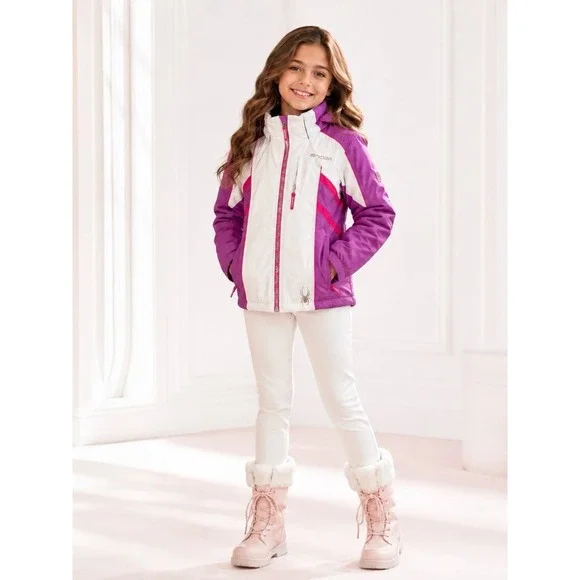 Spyder Ski Jacket Kids Size 10 Purple White Excellent‎ Colorblock Winter Coat