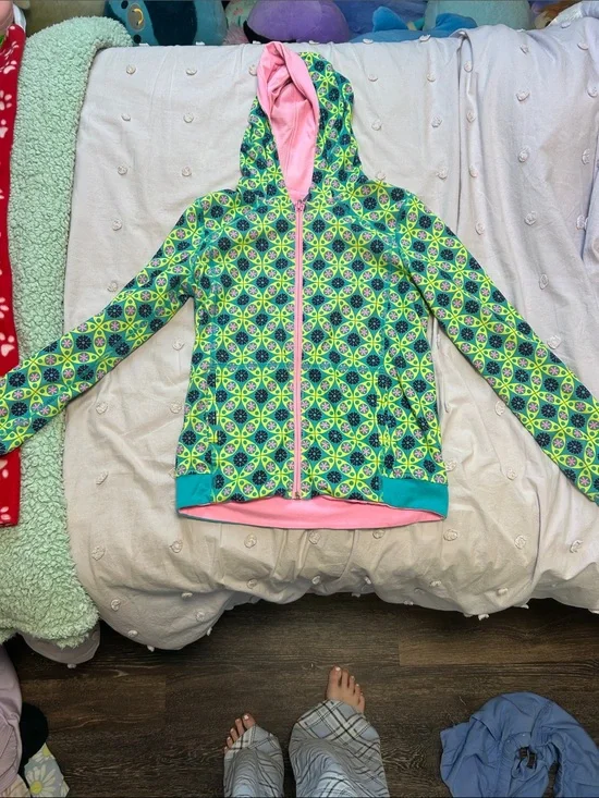 Ivivva Girls' Green & Pink Patterned Hooded Jacket