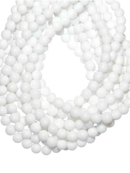 GR833 White Opaque Malay Jade 6mm Round Quartz Gemstone Beads 15