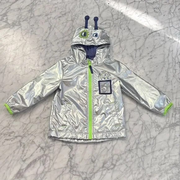 Cat and Jack Toddler Boy’s Silver Alien Windbreaker Jacket Sz 2T
