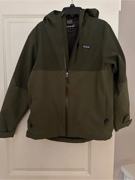 Patagonia Kids Olive Green Hooded Rain Jacket