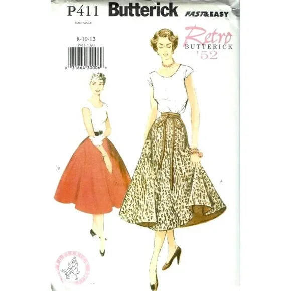 Butterick Sewing Pattern P411 6176 Retro '52 Top Skirt Misses Size‎ 8-12