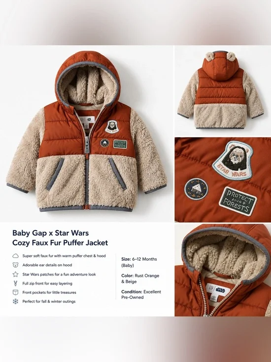 Baby Gap × Star Wars Cozy Sherpa Hooded Puffer Jacket, Fall & Winter