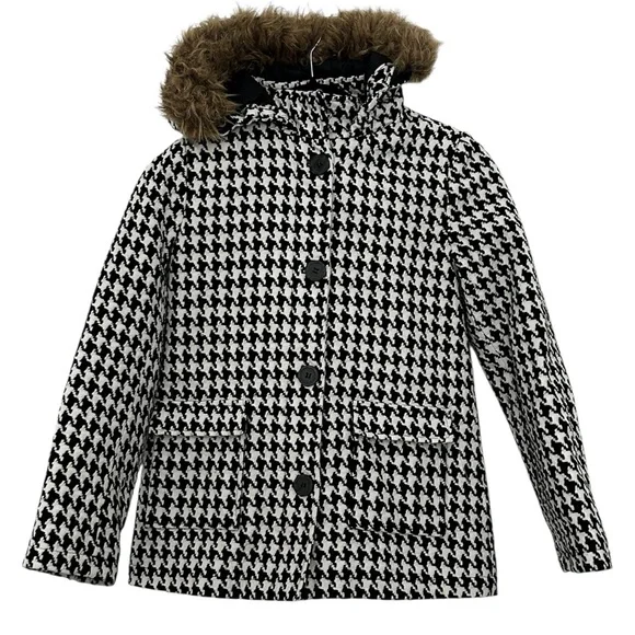 Holiday Editions Girls Houndstooth Coat‎ with Faux Fur Hood Sz L