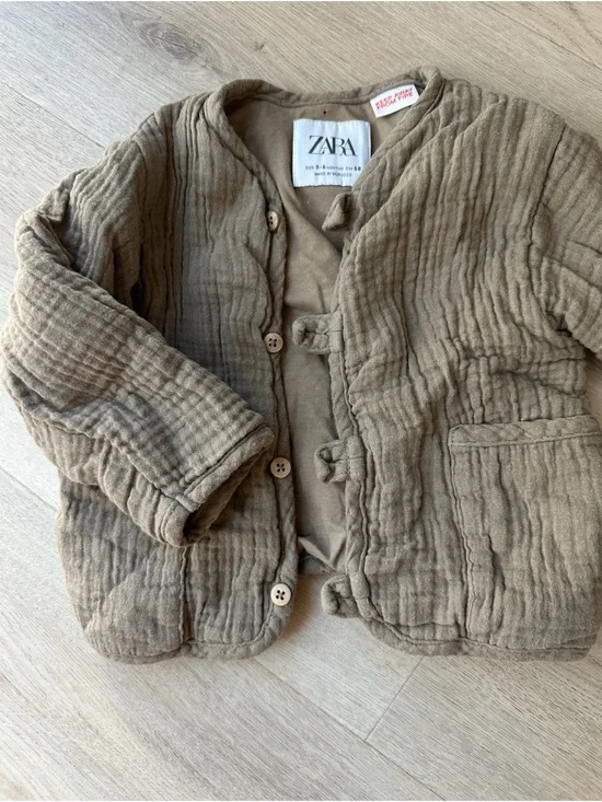 Zara Baby Quilted Button-Front Jacket — Brown