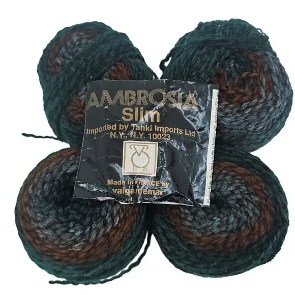4 Tahki Imports Ambrosia Slim yarn #662 dark green brown Pure New Wool France