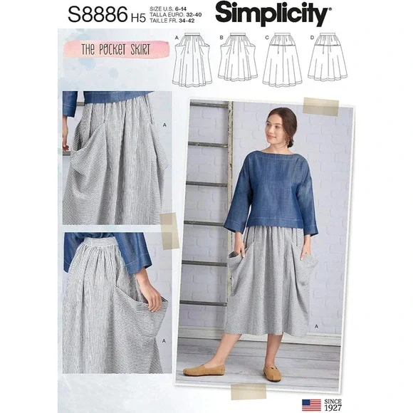 Simplicity S8886 Womens Pocket Skirt Sewing Pattern Sizes H5 (6-14) Misses Skirt