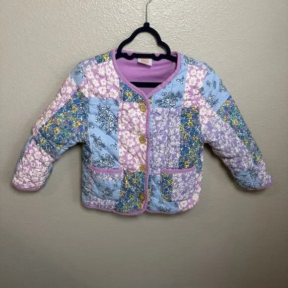 Wonder Nation Patchwork Quilted Jacket Toddler Girls 2T Colorful Floral Lined