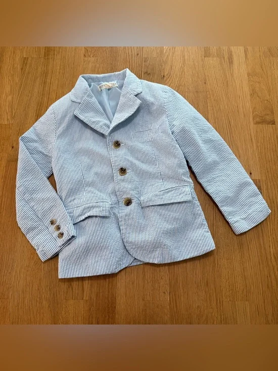 Hope & Henry 5 Blue White Stripe Organic Cotton Seersucker Blazer Jacket