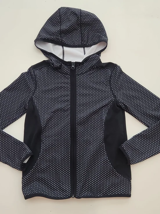 Z By Zella Black White Polka Dot Hooded Athletic Jacket Medium 8 10