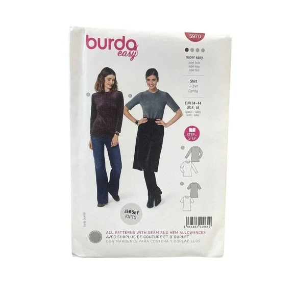 Burda Easy 5970 Shirt T-Shirt Top US 8-18‎ EUR 34-44 Stretch Knit