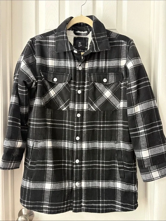 ART CLASS Black & White Plaid Fleece-Lined Jacket Shacket girls XL