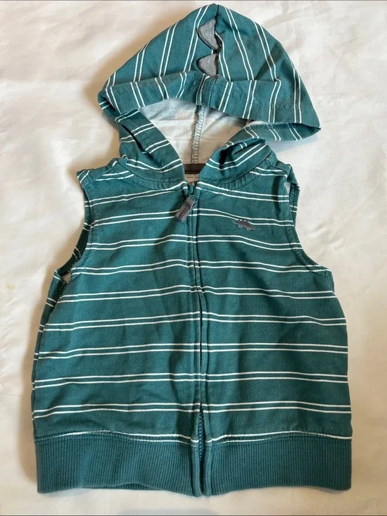 “Bundle 10/$13” carters 12M Green Striped Hooded Zip baby boy Vest