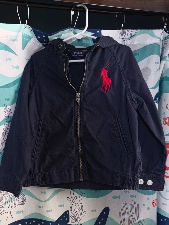 Polo Ralph Lauren Navy Hooded Kids Jacket with Red Pony, Boys 5