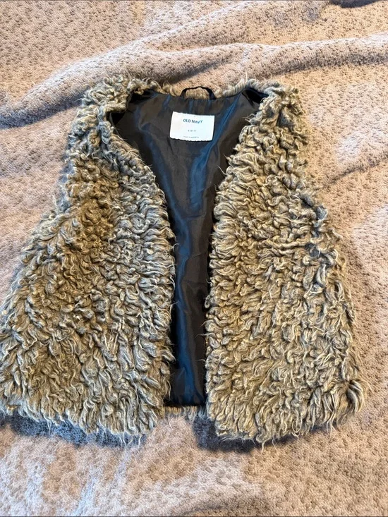 Old Navy Taupe Faux Shearling Vest with Black Lining