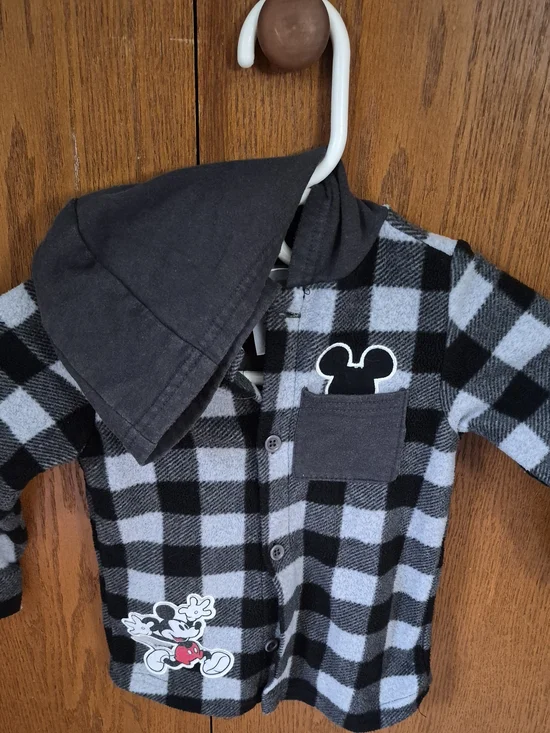 Mickey Mouse Black & Gray Plaid Button-Up Hoodie