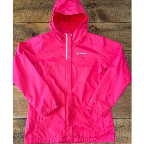 Columbia Omni Tech Girls Hot Pink Full Zip Hooded Windbreaker Jacket Size 18/20‎