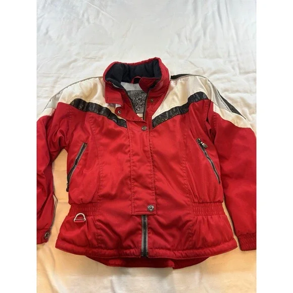 Spyder Picabo Ski Jacket Youth Unisex Size 18 Red White Black Full Zip‎ EUC
