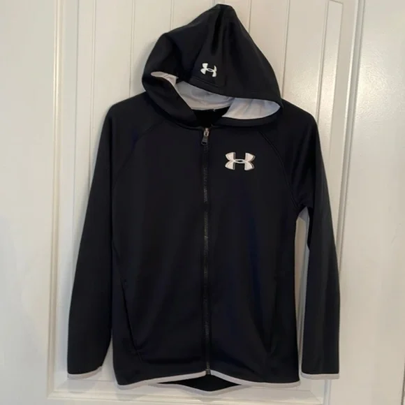Under Armour full zip simple black hooded hoodie athletic lightweight jacket