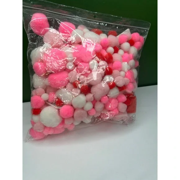 Acrylic Puffy Poms Craft Assortment Pink Red White Multi Size DIY Art Supplies