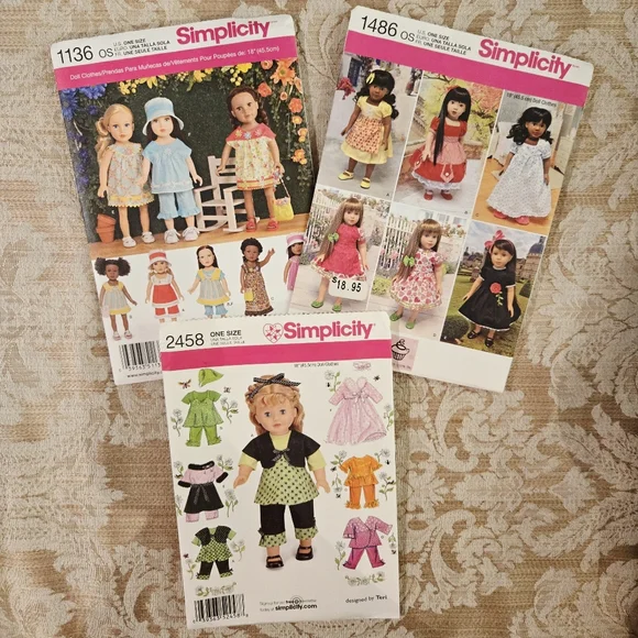 Simplicity Doll Clothes Patterns Bundle of 3 for 18