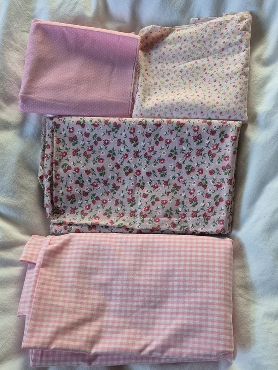 Pink Patterned Fabric Remants Set - Floral, Gingham & Dotted Styles