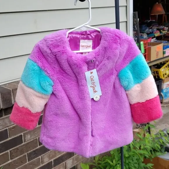 NWT Cat & Jack Lined Fuzzy Jacket Coat Sz 2T