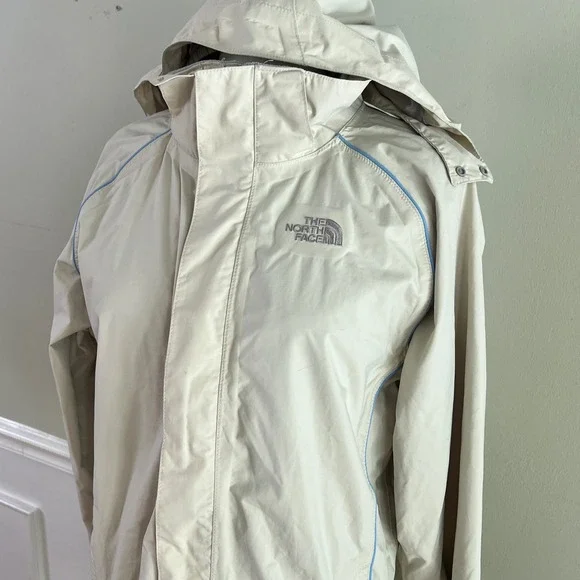 The North Face HyVent Rain Jacket XL Girls Hooded Full Zip Cream Windbreaker