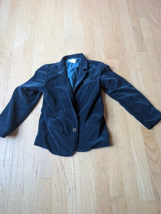 Kids Velvet Single-Button Blazer Jacket - Black