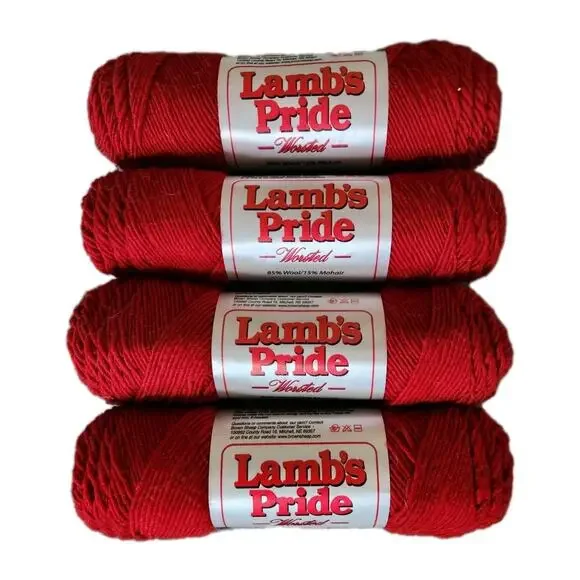 Lot Of 4 Lambs Pride Worsted Yarn Red Hot Passion Wool Mohair 4oz Skeins USA
