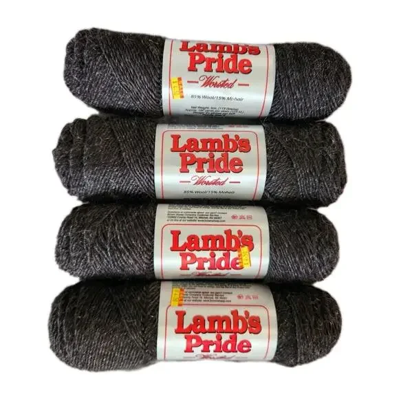 Lot Of 4 Lambs Pride Worsted Yarn Deep Charcoal Gray Wool Mohair 4oz Skeins USA