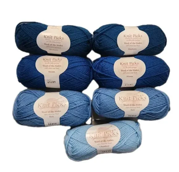 Knit Picks Yarn Bundle 7 Skeins Wool of the Andes Peruvian Wool Ocean Tone Knit
