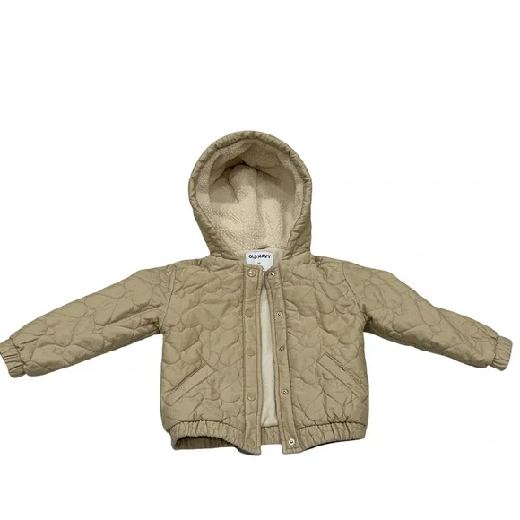 Old Navy Girls Quilted Hooded Jacket Sherpa Lined Tan Beige 5T