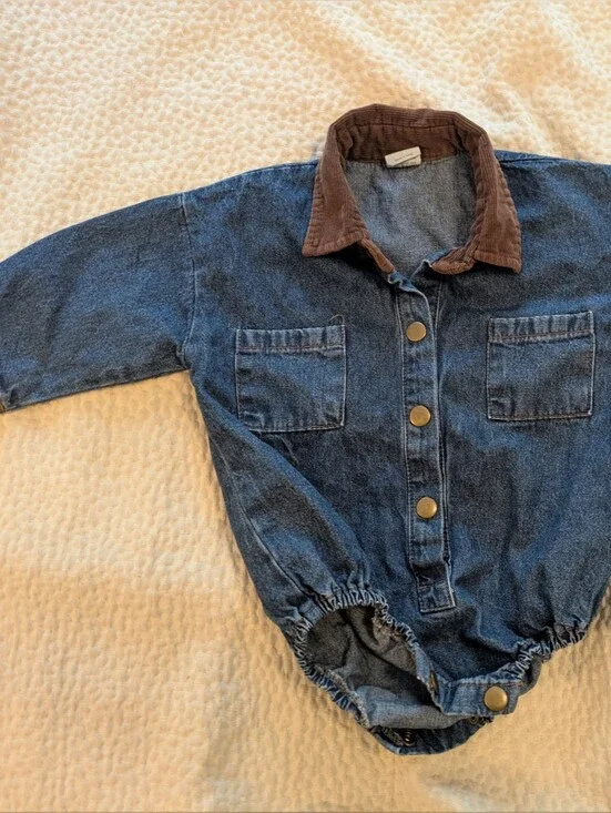 BOGO Free Kids Denim Jacket with Brown Corduroy Collar - Blue