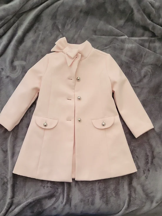 Janie and Jack Pale Pink Bow-Trim A-Line Pea Coat
