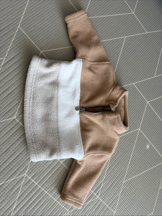 Kids Colorblock Fleece Pullover Jacket - Cream & Tan