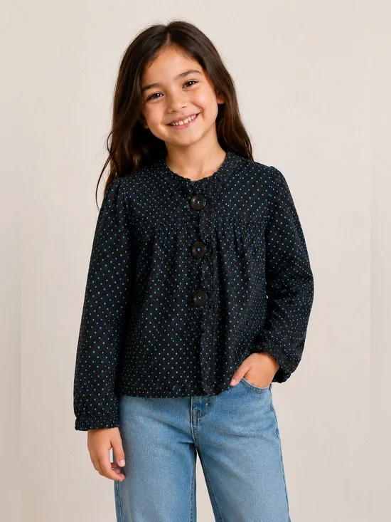 Gap Kids Polka Dot Corduroy Jacket Girls Size S 6-7‎ Brown Blue