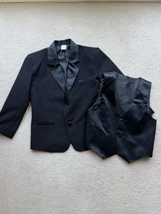Classic Black Boy’s Tuxedo Jacket and Vest Set