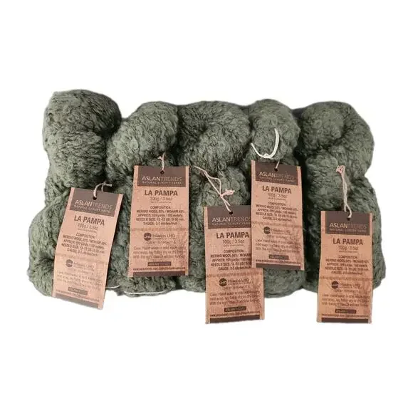 Aslan Trends La Pampa Yarn Lot Of 5 Merino Mohair Boucle Green Argentina Sealed