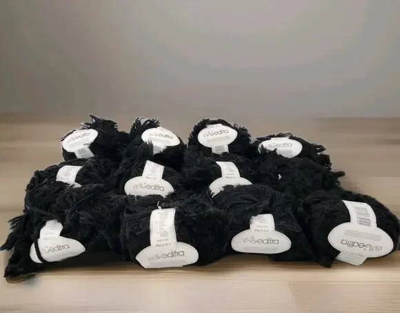Gedifra Chapello Yarn Lot 12 Skeins Wool Blend Italy Textured Eyelash Yarn Black