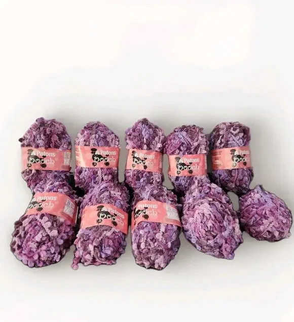 Patons Pooch Yarn Lot 8 Skeins Super Bulky 6 Boucle Textured Purple Pink Blend