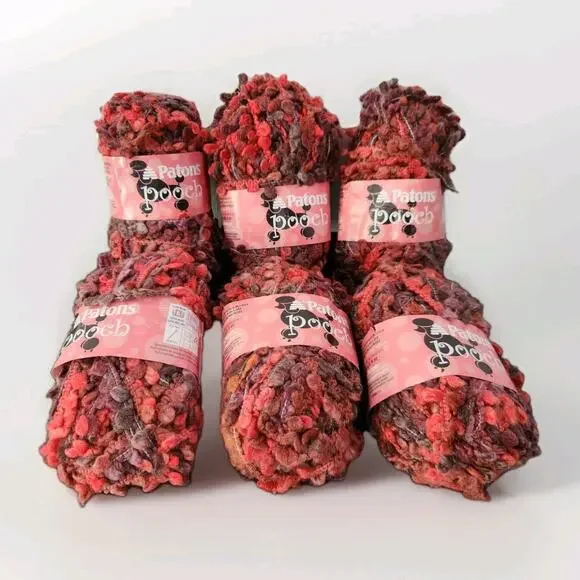 Patons Pooch Yarn Lot 6 Skeins Super Bulky 6 Boucle Textured Red Brown Blend