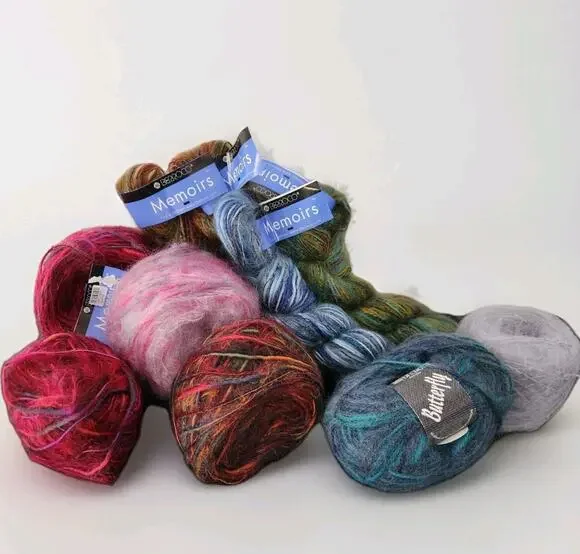 Mohair Yarn Lot Mixed Cakes Skeins Berroco Memoirs Filatura Fuzzy Textured