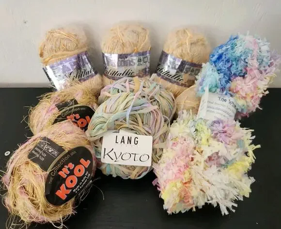 Mixed Yarn Lot Novelty Ribbon Boucle Fuzzy Patons Metallic Lang Kyoto Pastel Mix