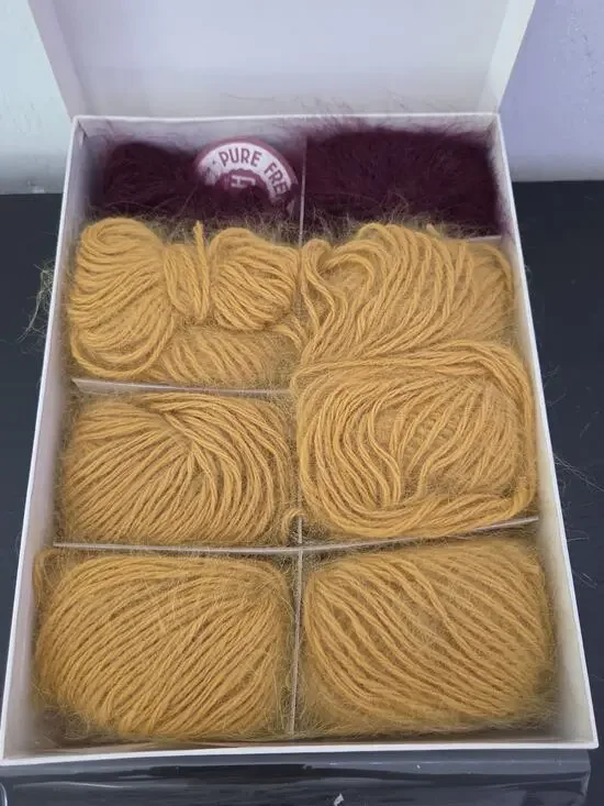 Vintage Belangor 100% Angora Yarn Lot France Boxed Set Mustard Prune