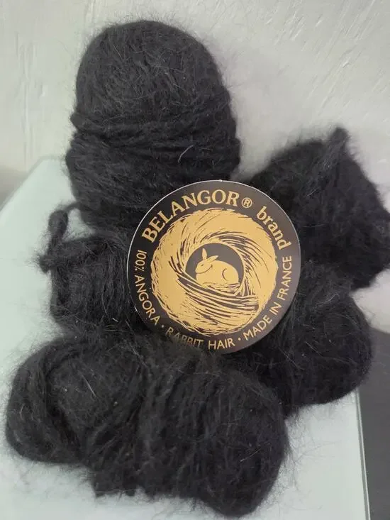 Vintage BELANGOR 100% Angora Yarn Lot Black France 88g Soft Luxury
