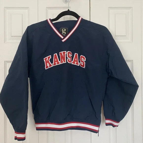 Kansas Jayhawks Gear For Sports Windbreaker Youth Large Blue  Pullover Vintage